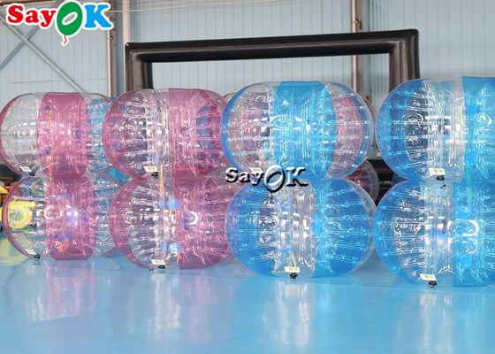 เกมคาร์นิวัลทำให้พองสำหรับผู้ใหญ่ TPU PVC Body Zorb Bumper Ball Set สีฟ้าใสสีชมพู Inflatable Bubble Soccer