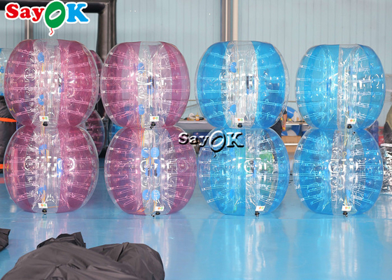 เกมคาร์นิวัลทำให้พองสำหรับผู้ใหญ่ TPU PVC Body Zorb Bumper Ball Set สีฟ้าใสสีชมพู Inflatable Bubble Soccer