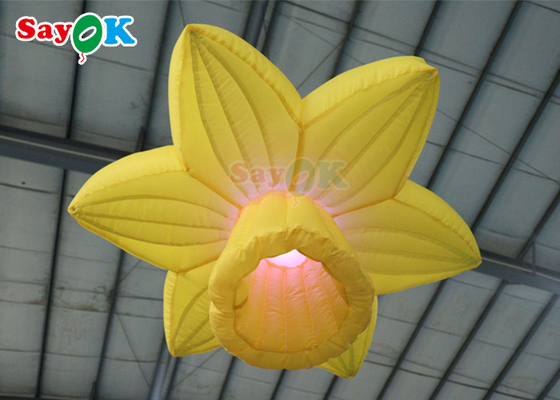 โคมไฟเป่าลมสีเหลือง 1.0 ม. ตกแต่งแขวนดอกกุหลาบพร้อมไฟ LED