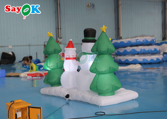 แสงกลางแจ้งขนาดใหญ่มนุษย์หิมะซานตาระเบิดต้นคริสต์มาส Inflatables ตกแต่งลาน