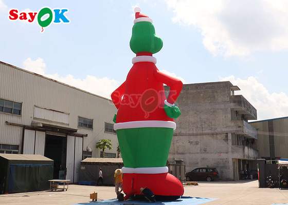 กระต่ายลม สีเขียวและสีแดง สูง 32.8 ฟุต ลมลม Grinch กับตกแต่งลานหมวก