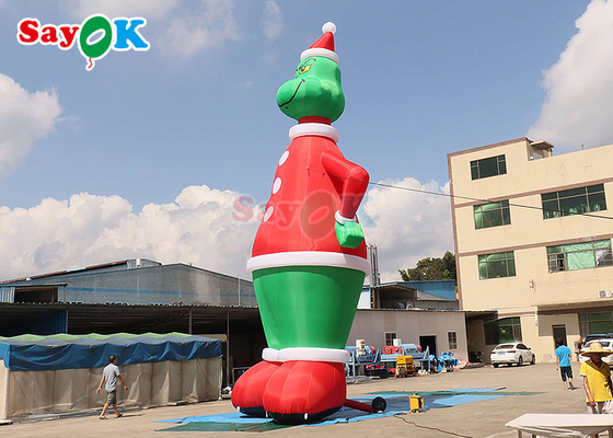 กระต่ายลม สีเขียวและสีแดง สูง 32.8 ฟุต ลมลม Grinch กับตกแต่งลานหมวก