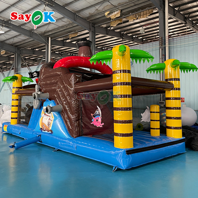 ปราสาทเป่าลมสำหรับเด็กแบบกำหนดเอง ปราสาทเด้งดึ๋งเป่าลมเรือโจรสลัดพร้อมสไลเดอร์