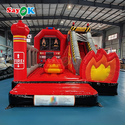 Sayok Customized Inflatable Castle Fire Station เครื่องขับรถดับเพลิงแบบอัดลม มีสไลด์