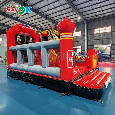 Sayok Customized Inflatable Castle Fire Station เครื่องขับรถดับเพลิงแบบอัดลม มีสไลด์