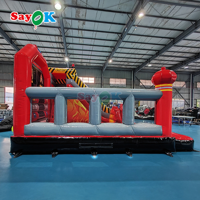 Sayok Customized Inflatable Castle Fire Station เครื่องขับรถดับเพลิงแบบอัดลม มีสไลด์