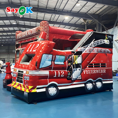 Sayok Customized Inflatable Castle Fire Station เครื่องขับรถดับเพลิงแบบอัดลม มีสไลด์