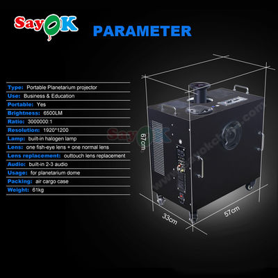 Sayok 6500LM โปรเทรบอลพลาเนตารีียมแบบพกพาแบบปนเปียก มีการรับประกัน 1 ปี และ 4 ล้อสําหรับการฉายภาพ HD Fulldome