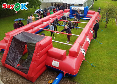 เกมฟุตบอลทำให้พอง เกมกีฬาทำให้พองในร่ม Human Foosball Court Red Inflatable Table Football Game Field