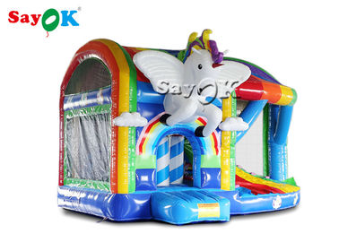 สนามเด็กเล่นกลางแจ้ง Pvc Rainbow Inflatable Unicorn Bouncy Castle