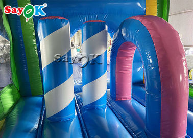 สนามเด็กเล่นกลางแจ้ง Pvc Rainbow Inflatable Unicorn Bouncy Castle