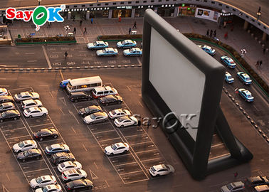 จอฉายภาพทำให้พองที่จอดรถ Pvc White Inflatable Movie Theatre Screen
