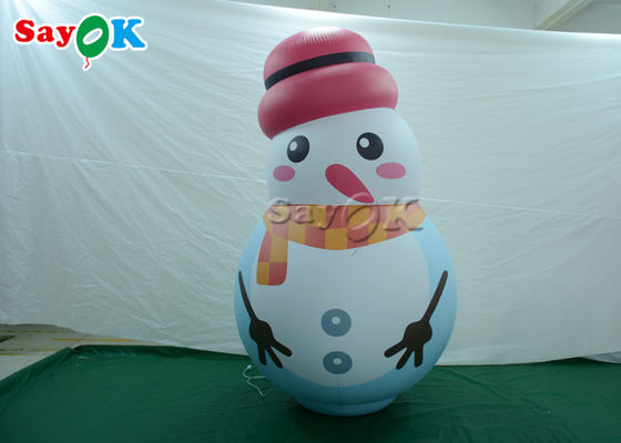เครื่องประดับในร่มสีขาวบอลลูนตุ๊กตาหิมะเป่าลมพร้อมหมวกสีชมพู