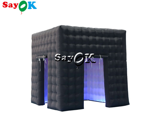 เต็นท์ปาร์ตี้เป่าลม 3mH 9.84FT Black Inflatable Cube Double Door Photo Booth พร้อม LED