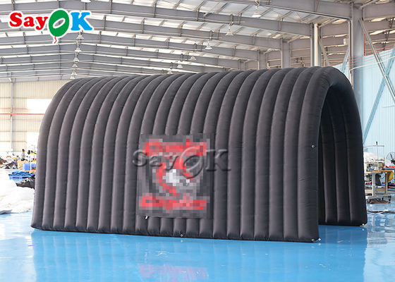 Tarpaulin Inflatable Medical Tent Black Outdoor Dome Passport ทางเข้ากิจกรรมแบบพกพาพร้อมไฟ LED