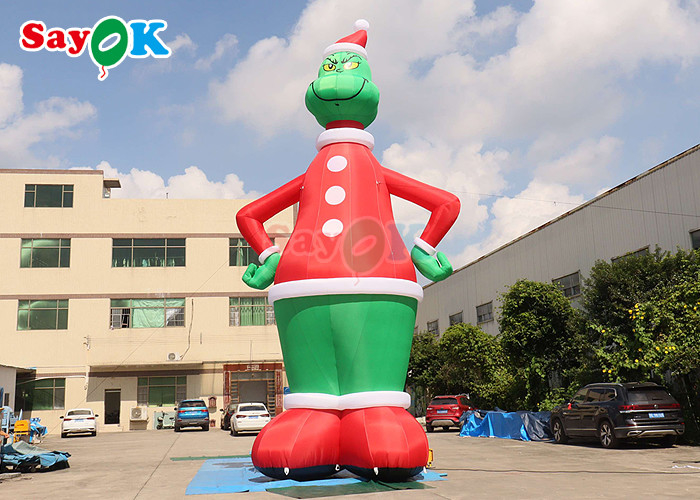 กระต่ายลม สีเขียวและสีแดง สูง 32.8 ฟุต ลมลม Grinch กับตกแต่งลานหมวก