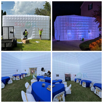 เต็นท์อากาศแบบลม 8m x 8m มีไฟ LED และผ้าออ็กซ์ฟอร์ดทนทานสําหรับงานกลางแจ้ง