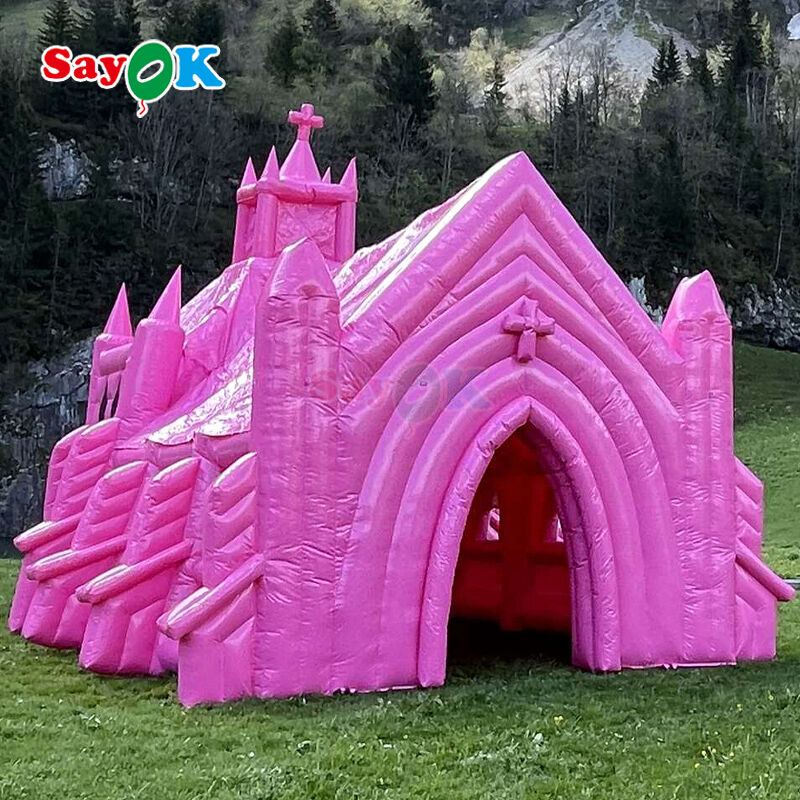 Custom Pink Flame-Retardant UV Resistant Inflatable Church Tent for Outdoor Wedding Events