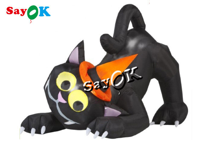 6 FT Garden Lawn ตกแต่งวันหยุดทำให้พอง Animated Black Blow Up Cat พร้อมไฟ LED