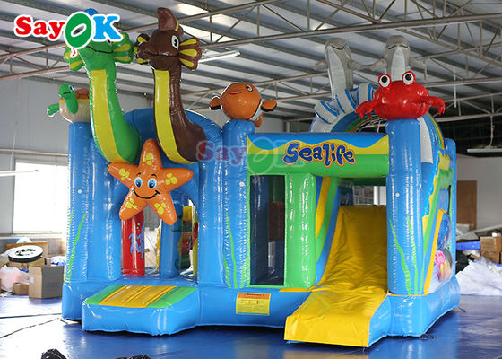 1000D Bouncer Air Water Slide Jumping Bouncy Castle ธีมมหาสมุทร Bounce House Combo พร้อมสระว่ายน้ำ