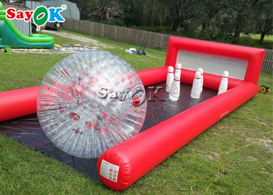 เกมโบว์ลิ่งทำให้พอง 0.6 มม. PVC เกมกีฬาทำให้พองเลนเดี่ยวพินบอลโบว์ลิ่งของมนุษย์สำหรับงานกลางแจ้ง